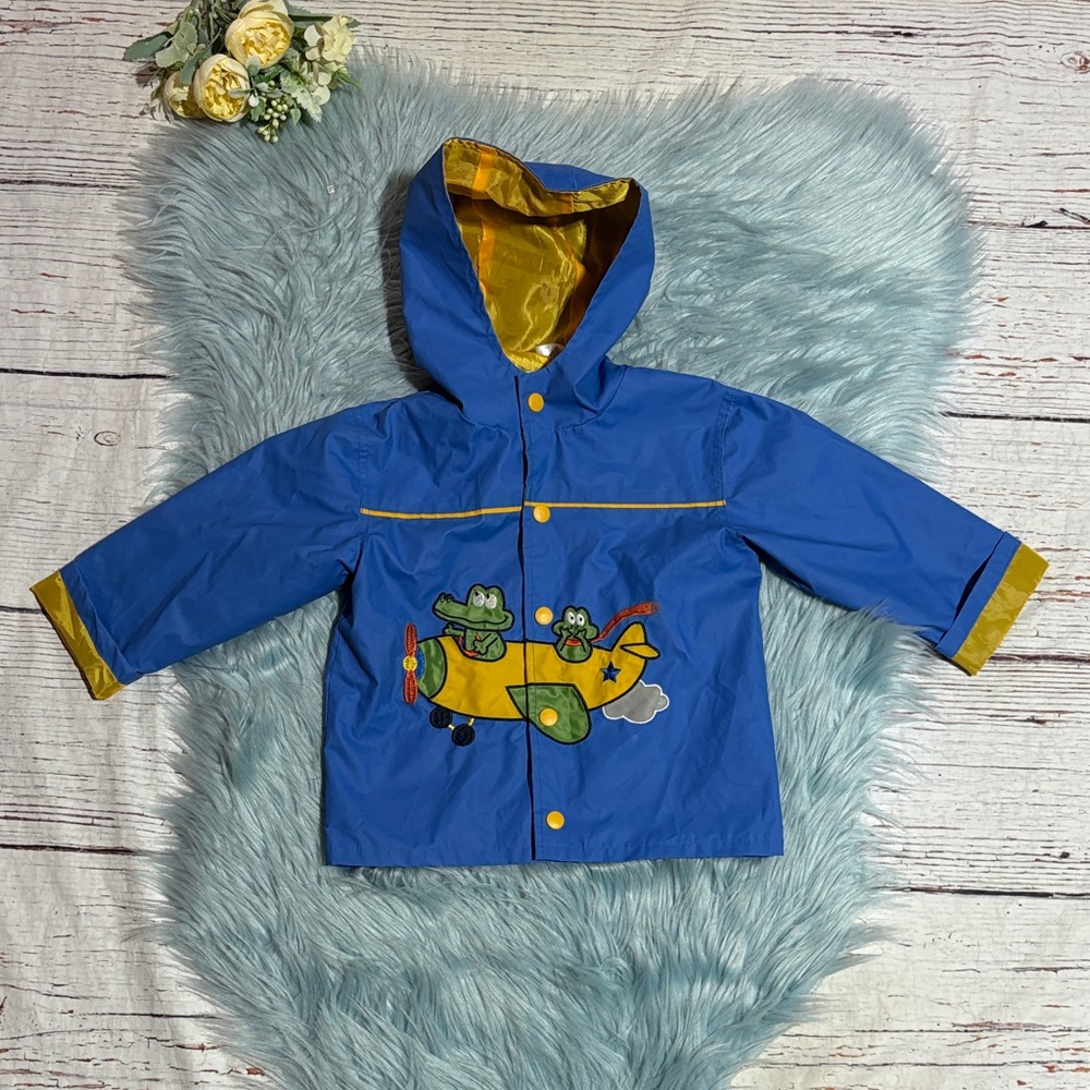 B.t. Kids Frog Embroidered Blue Yellow Rain Jacket sz 24M
